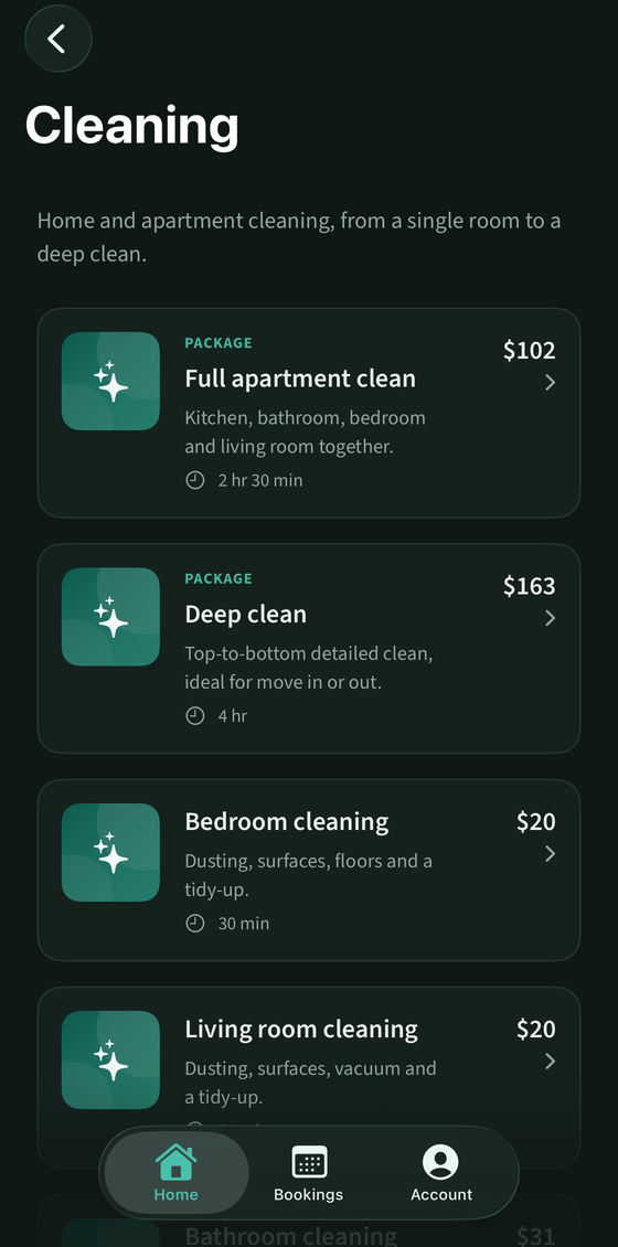 Customer app: a service with upfront prices
