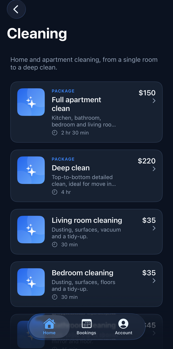 UrbanHelper customer app: a cleaning service with upfront prices